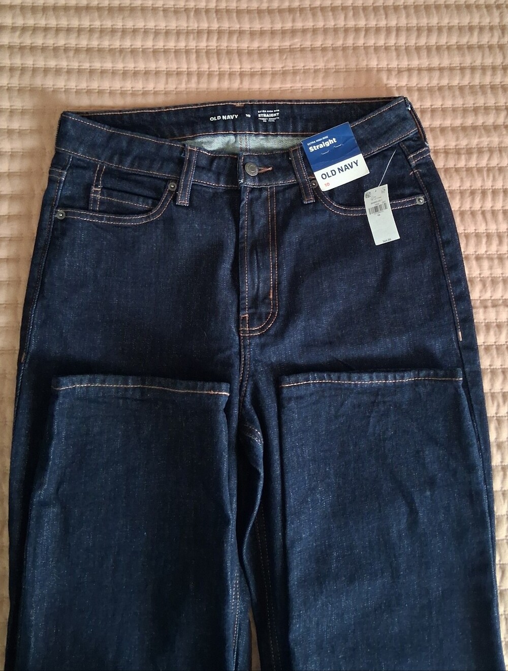 Old Navy Women's Dark Blue Straight Leg Jeans Extra High Rise Sz 10 NWT
